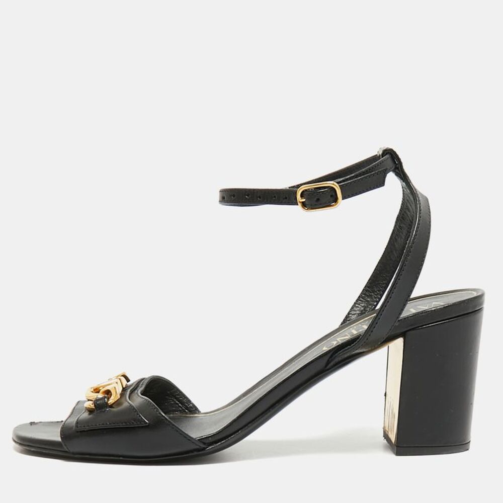 Valentino Vlogo Size 38.5 Black Leather Ankle Strap Sandals